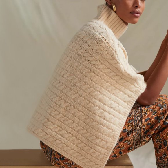 Anthropologie Cable-Knit Cropped Poncho - Picture 3 of 3